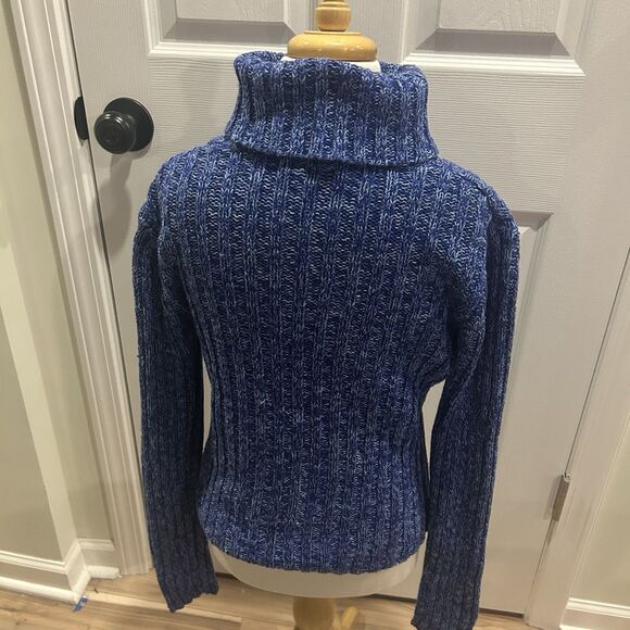 Vintage Jamie Scott Women's Turtleneck Sweater Blue Long Sleeve Size M Waffle - Picture 2 of 10